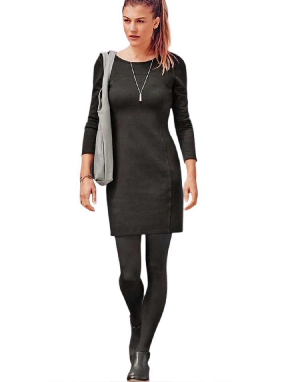 NWT Athleta Illusion Ponte Knit Dress Medium Long Sleeve Charcoal Gray Mini